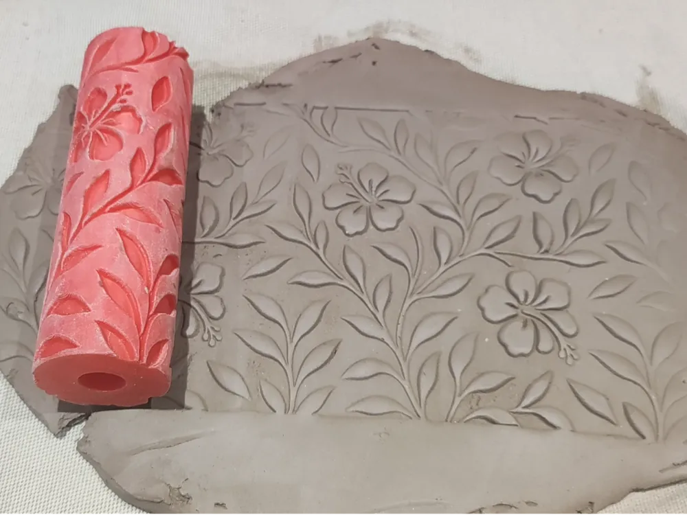 CC32 - Hibiscus Vine texture Roller - Specially made for Pottery and Ceramics - ClartStudios - Polymer clay Jewellery