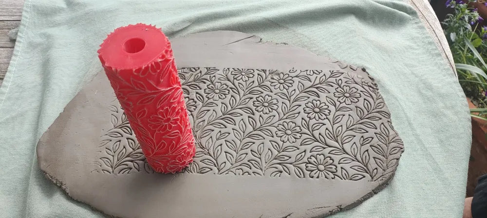 CC30 - Daisy Meadow - Debossed texture Roller - Specially made for Pottery and Ceramics - ClartStudios - Polymer clay Jewellery