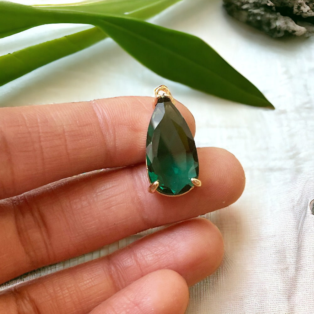 Green Tear Drop Glass Crystal - ClartStudios - Polymer clay Jewellery