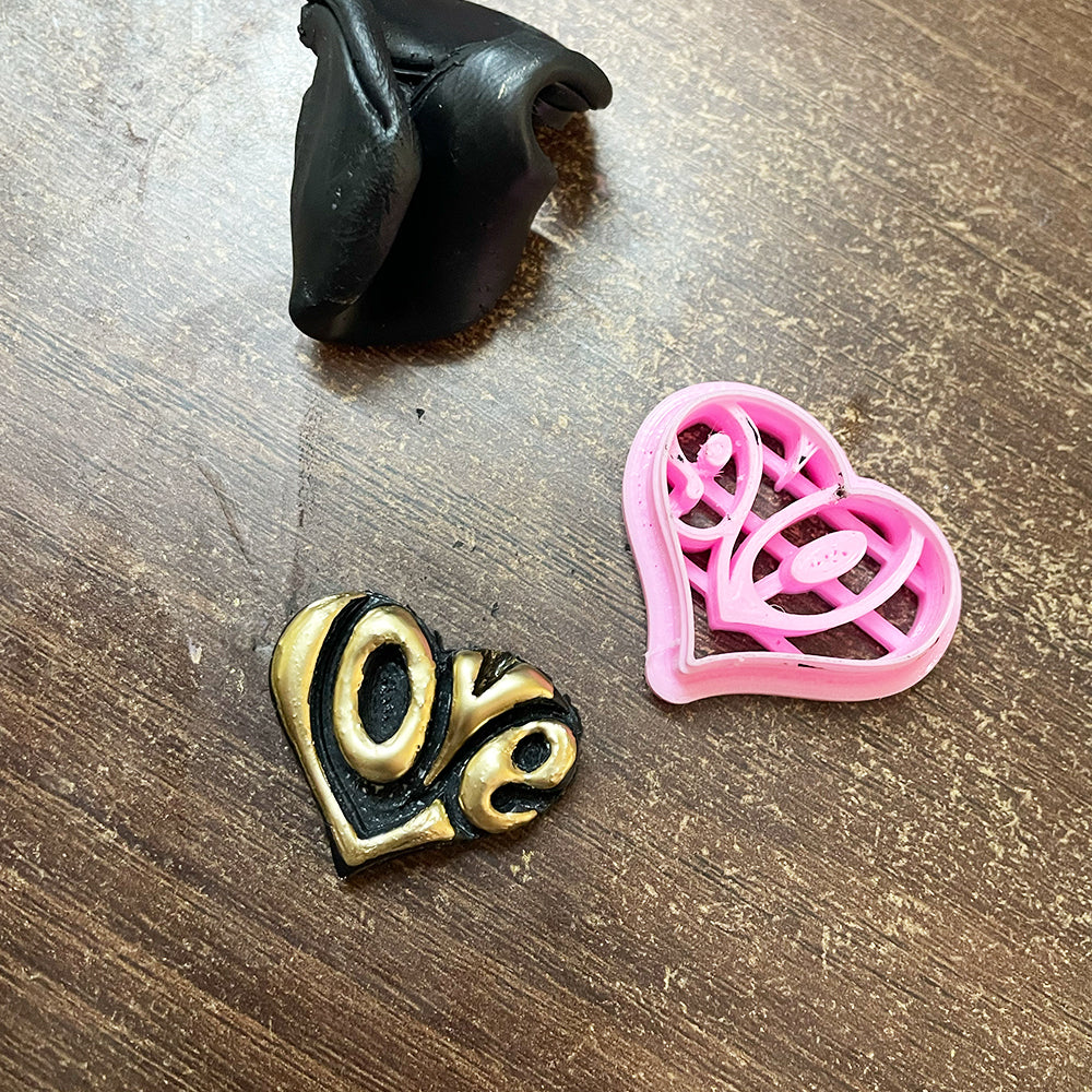 Love Embossed Heart - ClartStudios - Polymer clay Jewellery
