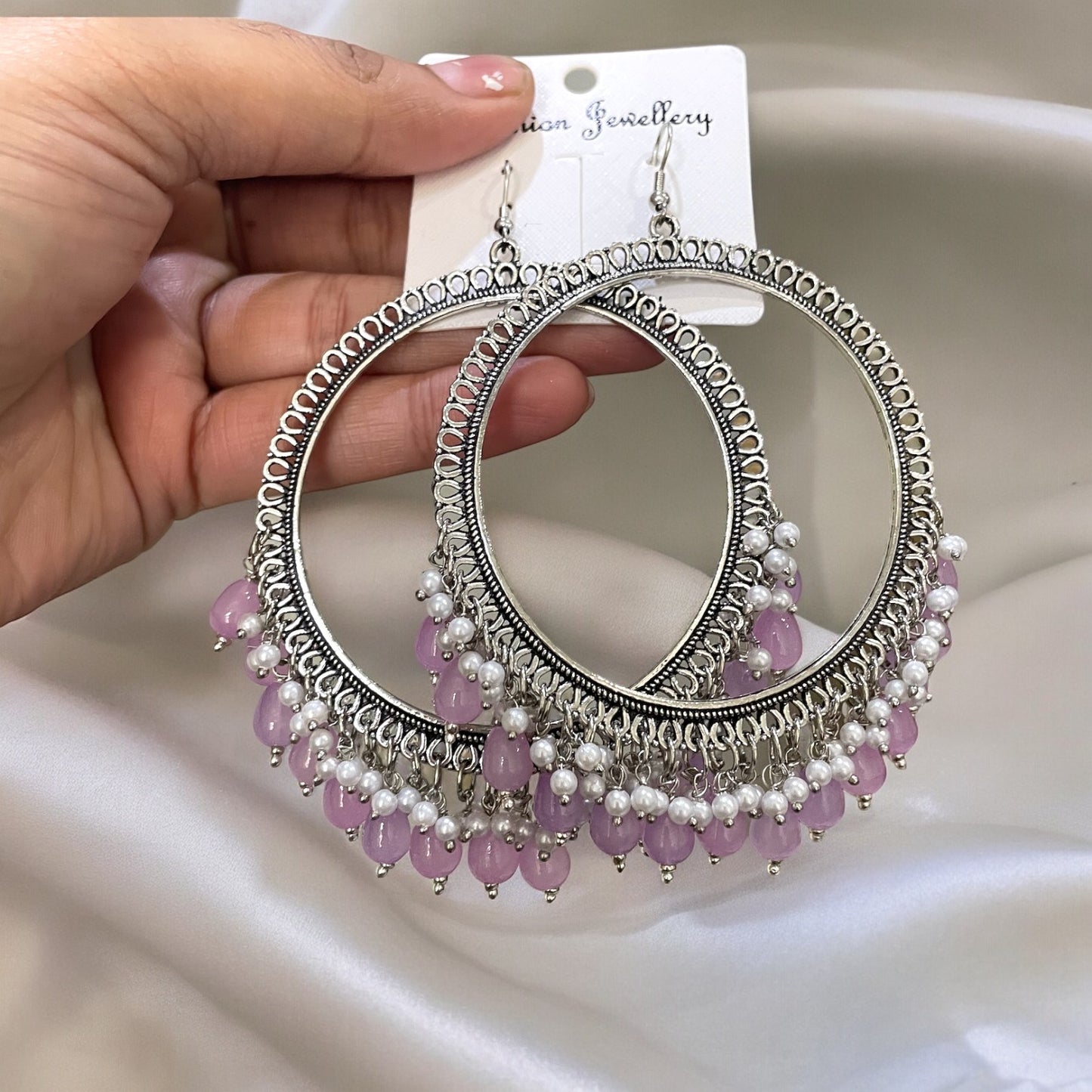 Oversize Silver Earring (Lilac Beads) For Resin Art - ClartStudios - Polymer clay Jewellery