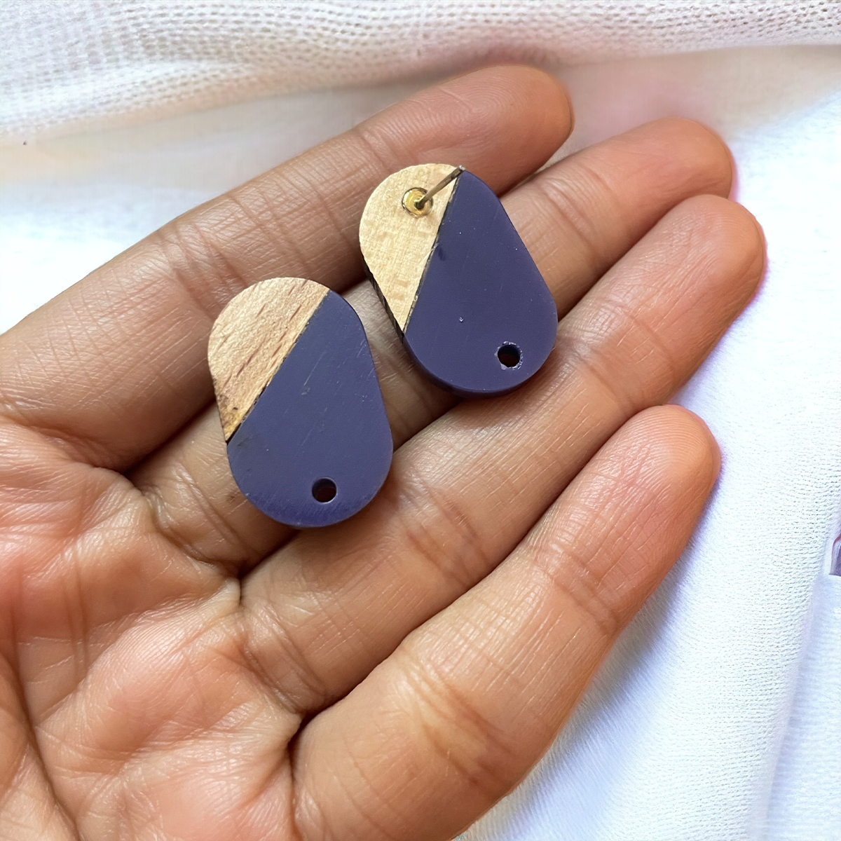 Wood and Navy Acetate Stud Findings - ClartStudios - Polymer clay Jewellery