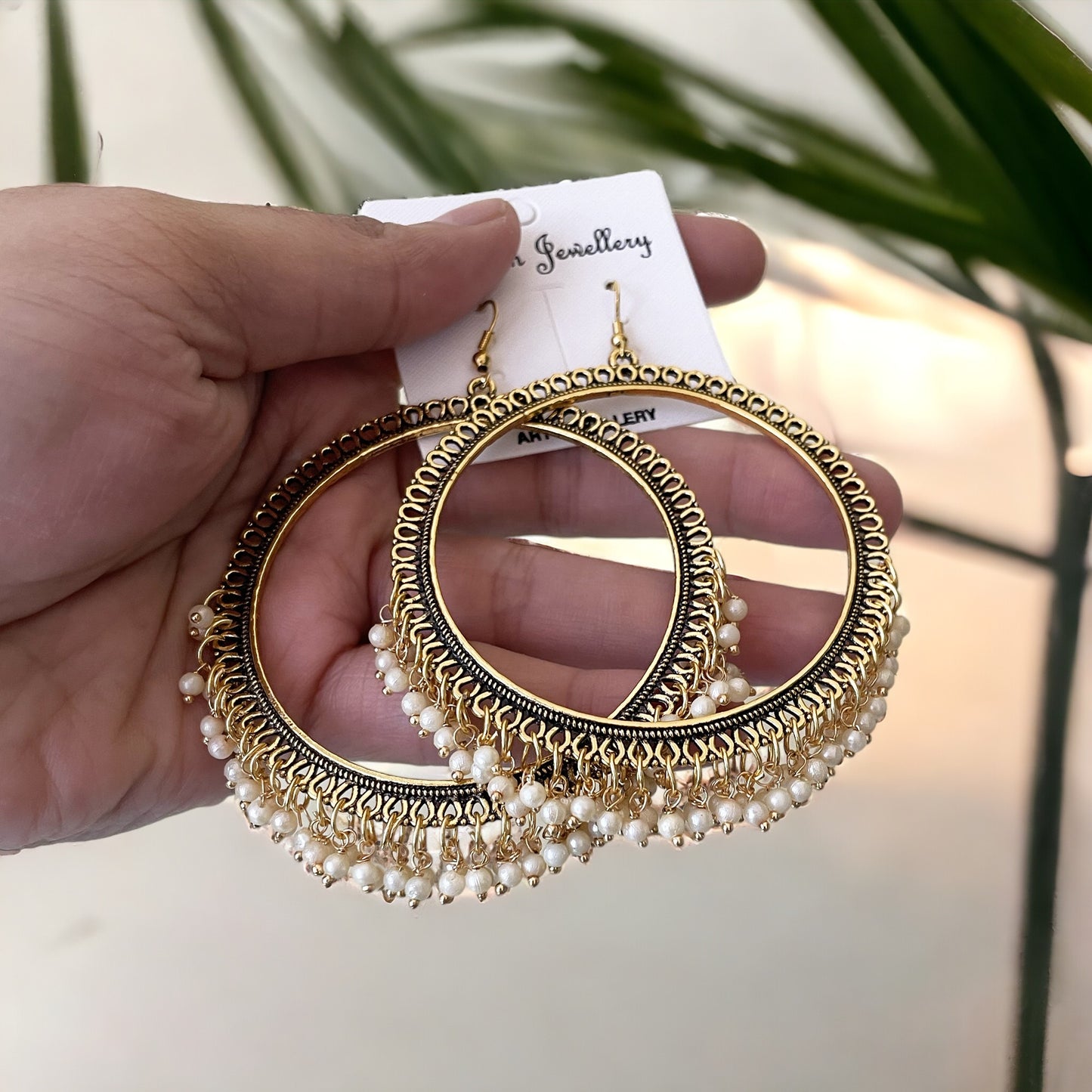 Golden Oversize Circle Oxidised Jhumka Earring - ClartStudios - Polymer clay Jewellery