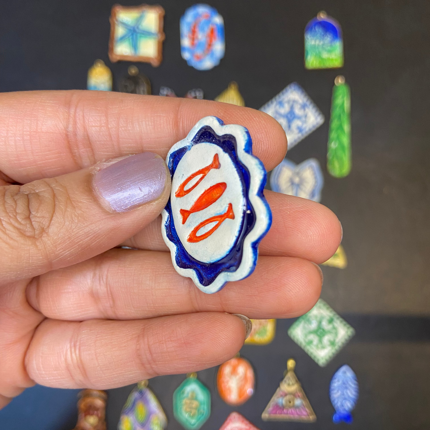 CN 03 - Fish Stamp - Handmade Clay Charm - ClartStudios - Polymer clay Jewellery