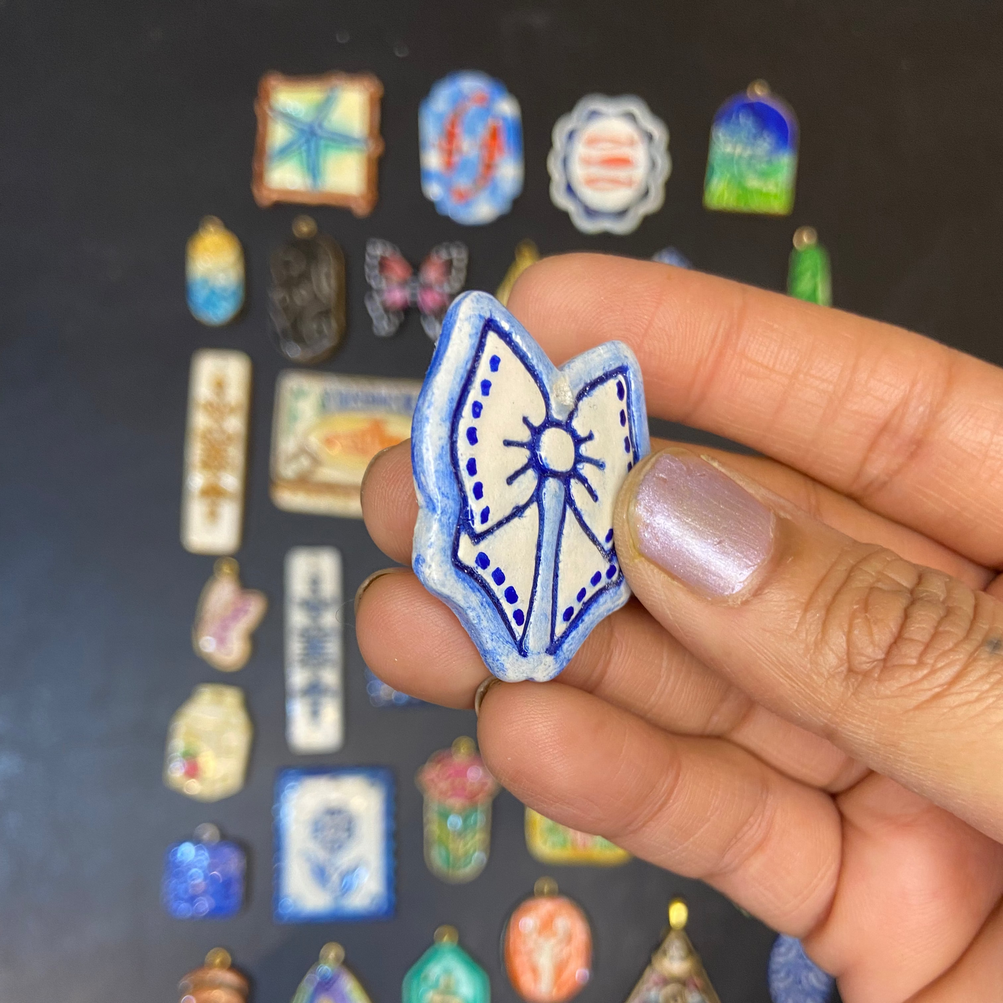 CN 31 - Bow Textured Hand Painted - Handmade Clay Charm - ClartStudios - Polymer clay Jewellery