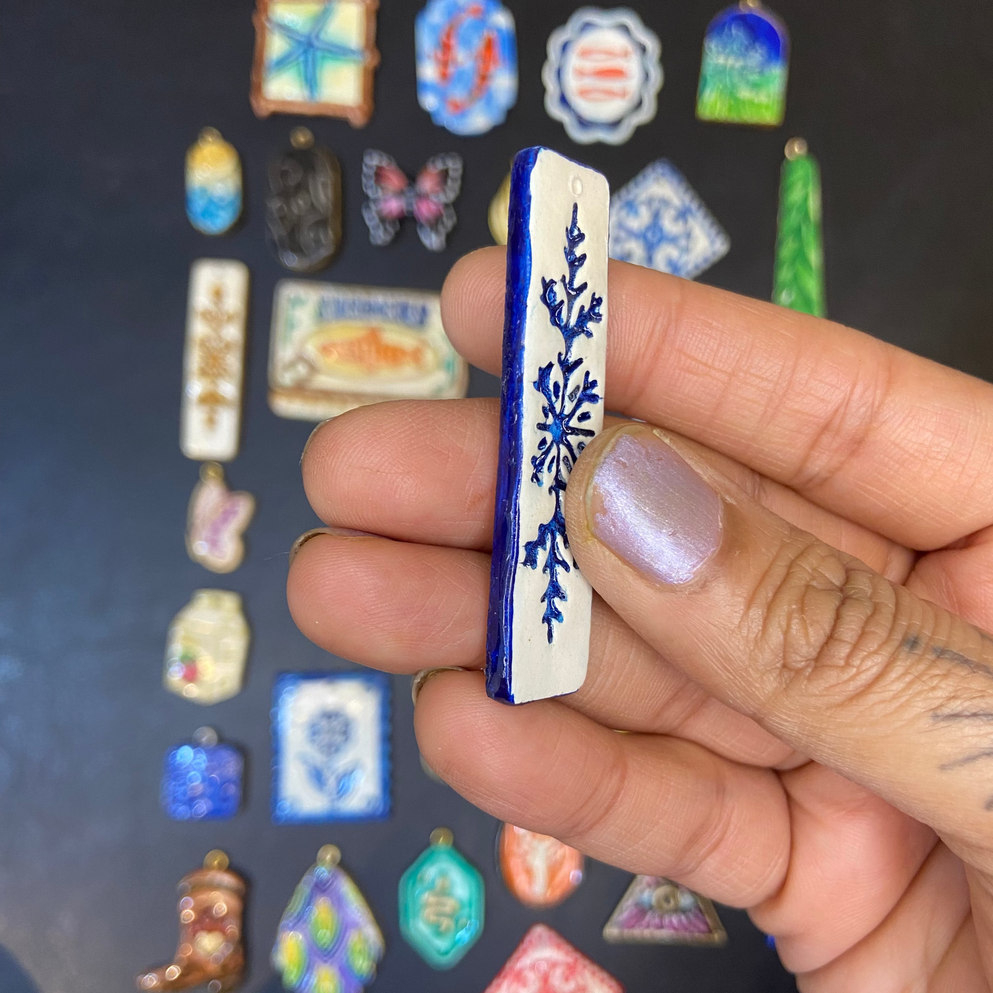 CN 18 - Classic Blue Textured Hand Painted - Handmade Clay Charm - ClartStudios - Polymer clay Jewellery