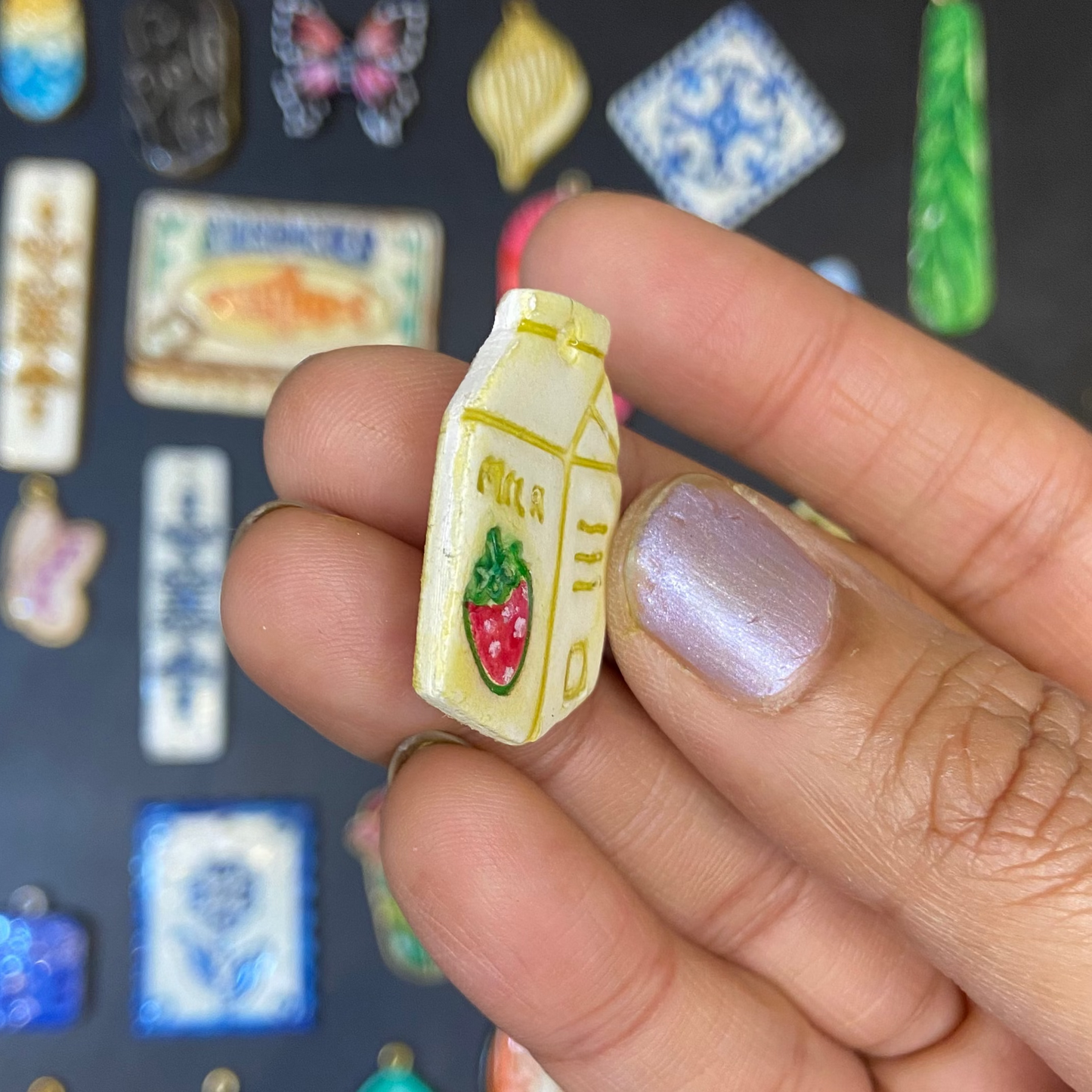 CN 15 - Strawberry Milkshake Textured Hand Painted - Handmade Clay Charm - ClartStudios - Polymer clay Jewellery