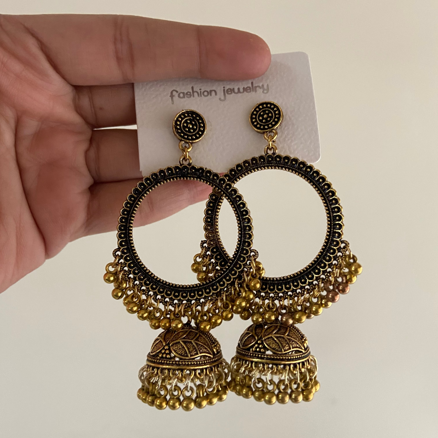 JB75 - Jhumka Golden Circle Oxidised Earring (New Design) - ClartStudios - Polymer clay Jewellery