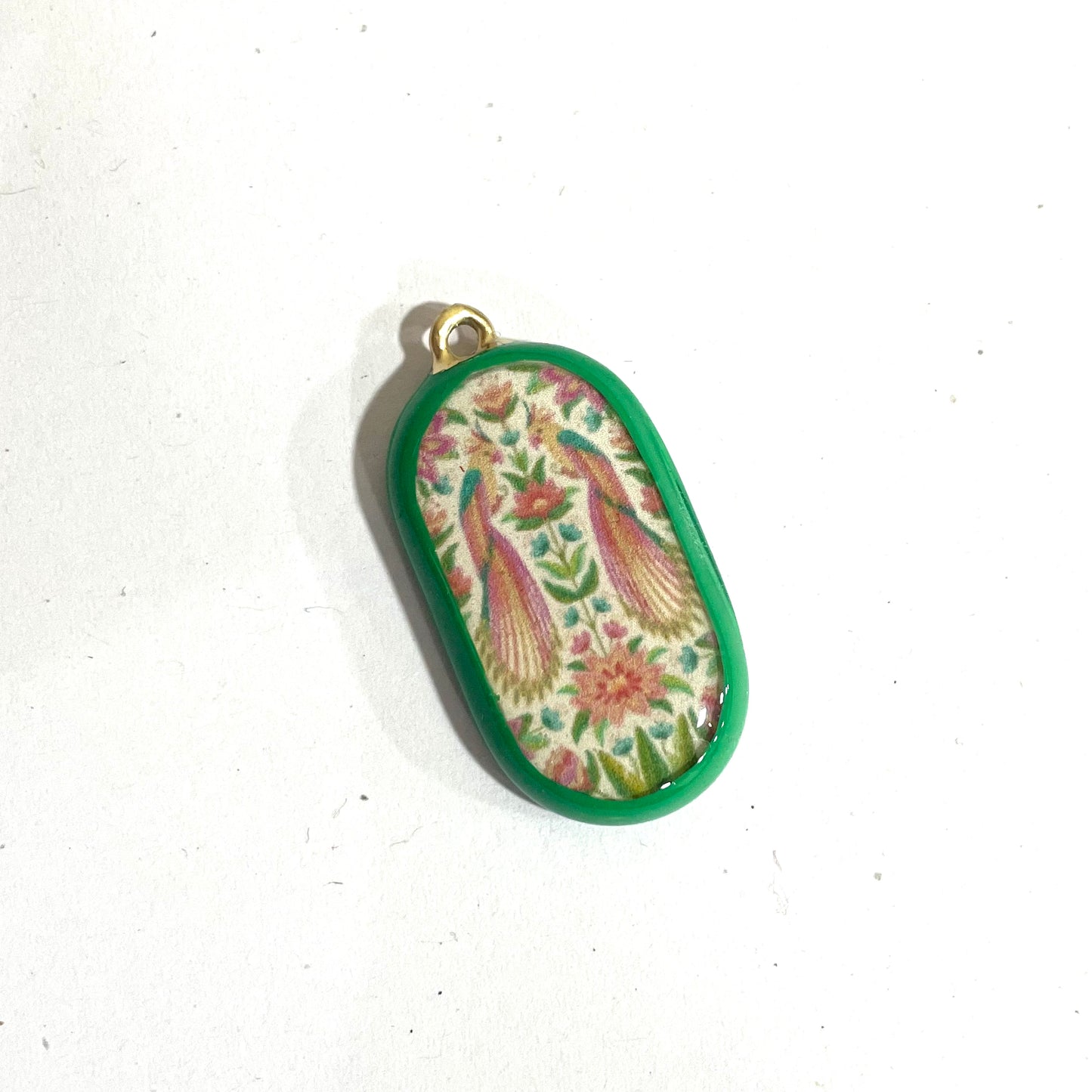 Green Peacock Traditional Pattern - Cold Porcelain Charms Pendant (Dispatch Time 4-5 days) - ClartStudios - Polymer clay Jewellery