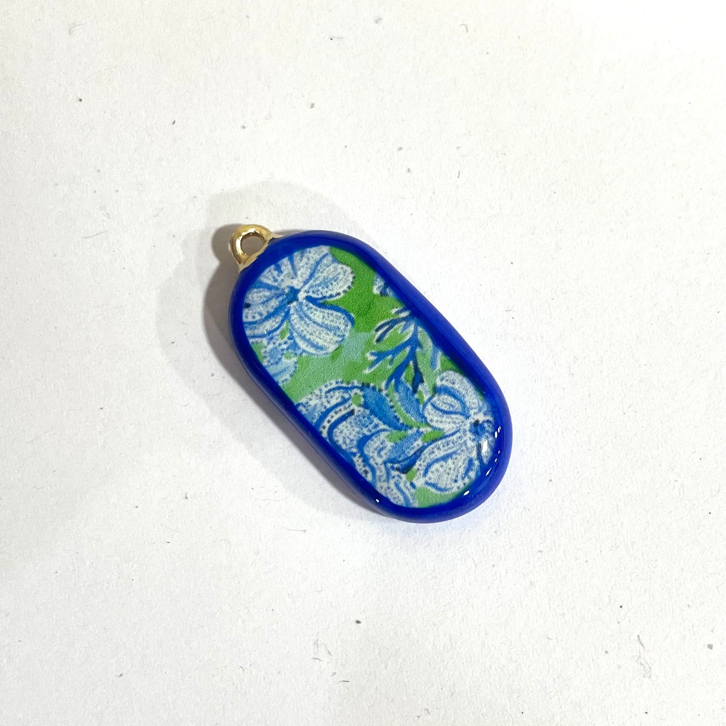 Green Blue Floral Pattern - Cold Porcelain Charms Pendant (Dispatch Time 4-5 days) - ClartStudios - Polymer clay Jewellery