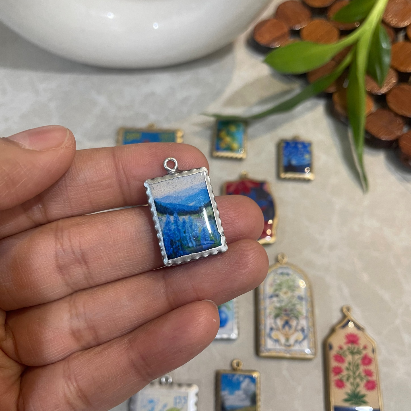 RU08 - Photo Frame Inspired - Dewy Blue - Charms Pendant (Dispatch Time 4-5 days) - ClartStudios - Polymer clay Jewellery
