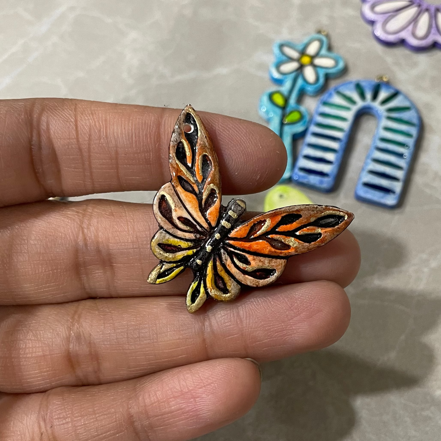 CN 40 - Butterfly Textured Hand Painted - Handmade Clay Charm