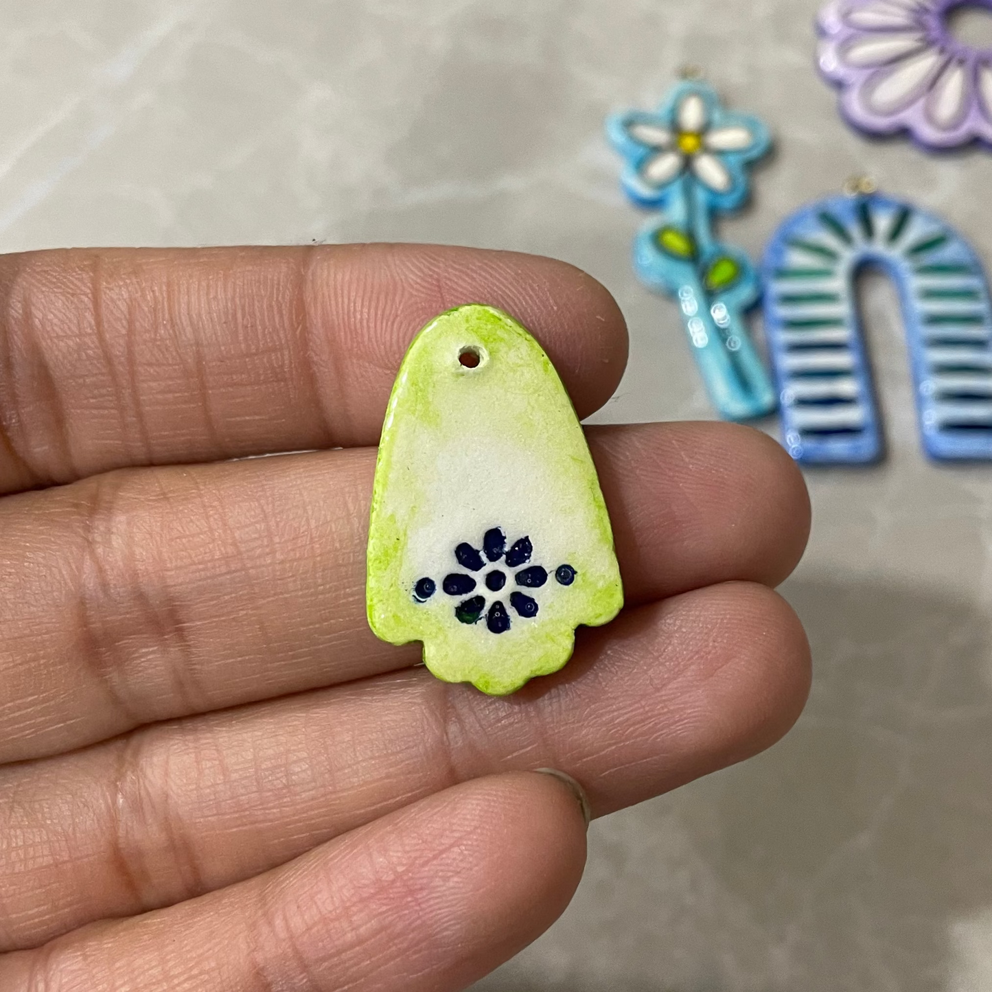 CN 43 - Traditional Flower Textured Hand Painted - Handmade Clay Charm