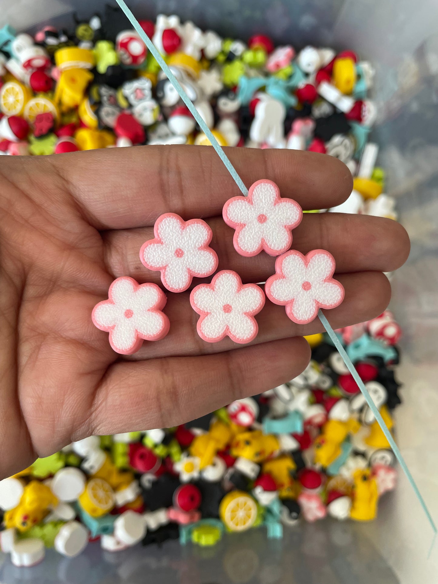 3D20 - 3D Printed Pink Flower (Pack of 5) - ClartStudios - Polymer clay Jewellery