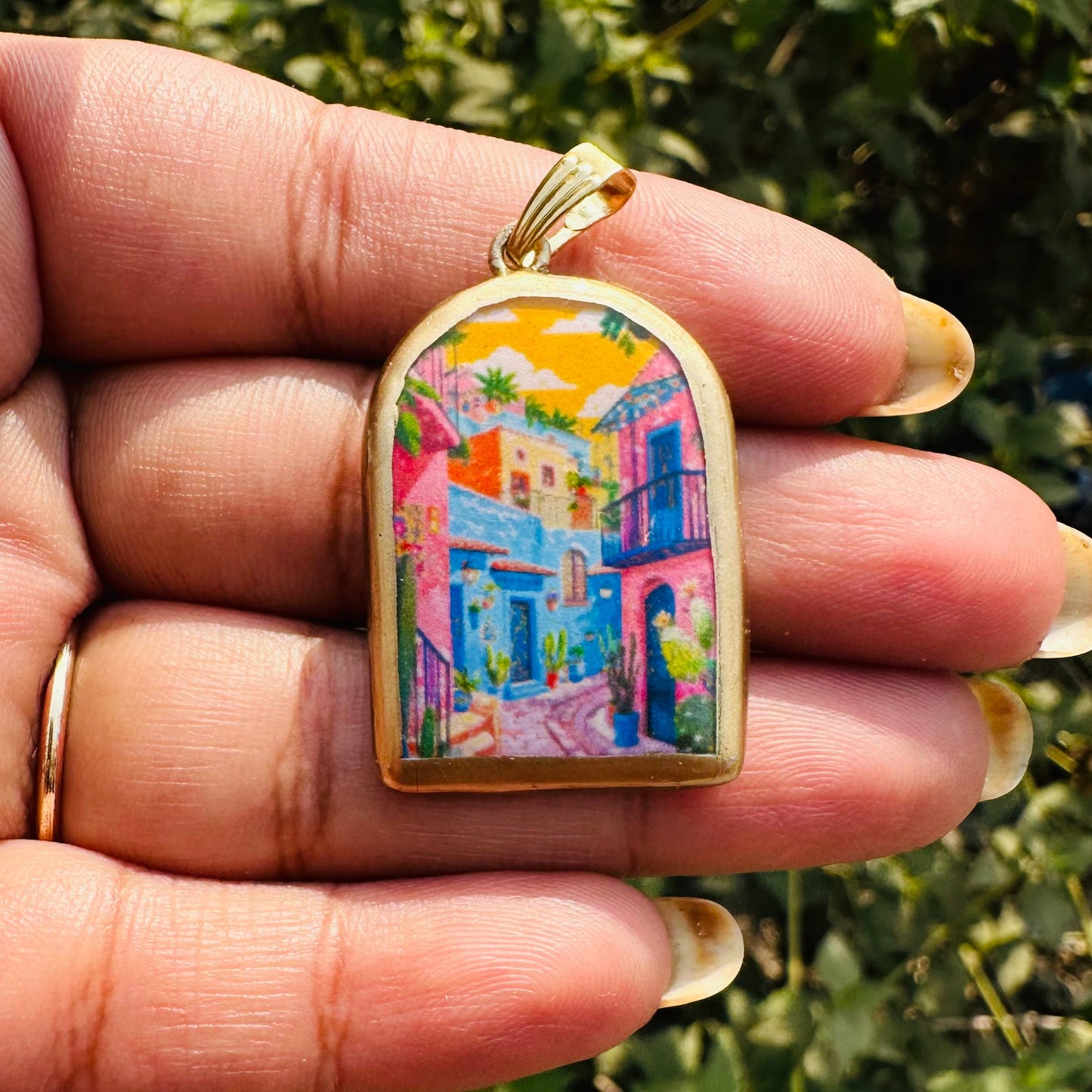 Colourful City Pillar Shaped - Cold Porcelain Charms Pendant (With Bail) - ClartStudios - Polymer clay Jewellery