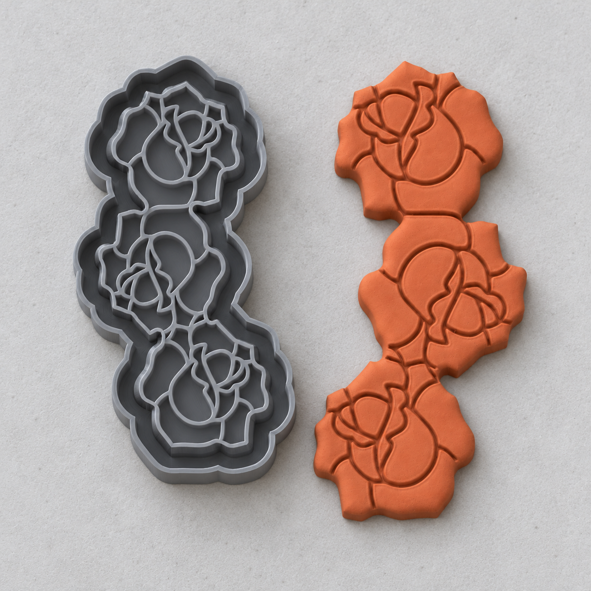 Triple Rose Drop Polymer Clay Cutter | 169 - ClartStudios - Polymer clay Jewellery