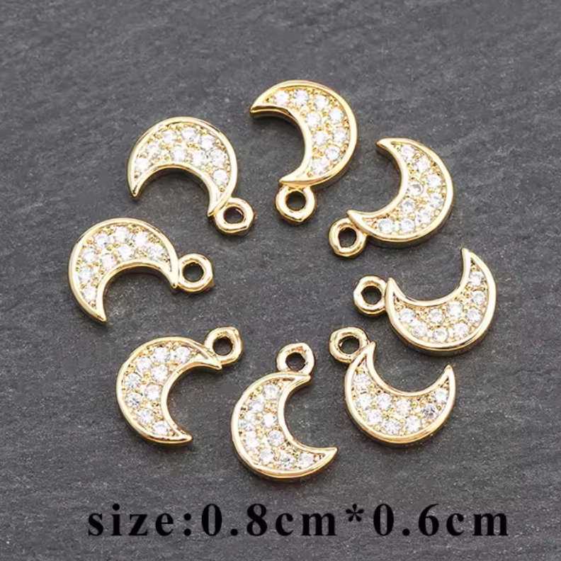 Zircon Micro Moon Gemstone 18k Gold Plated Hanging (2pc) - ClartStudios - Polymer clay Jewellery