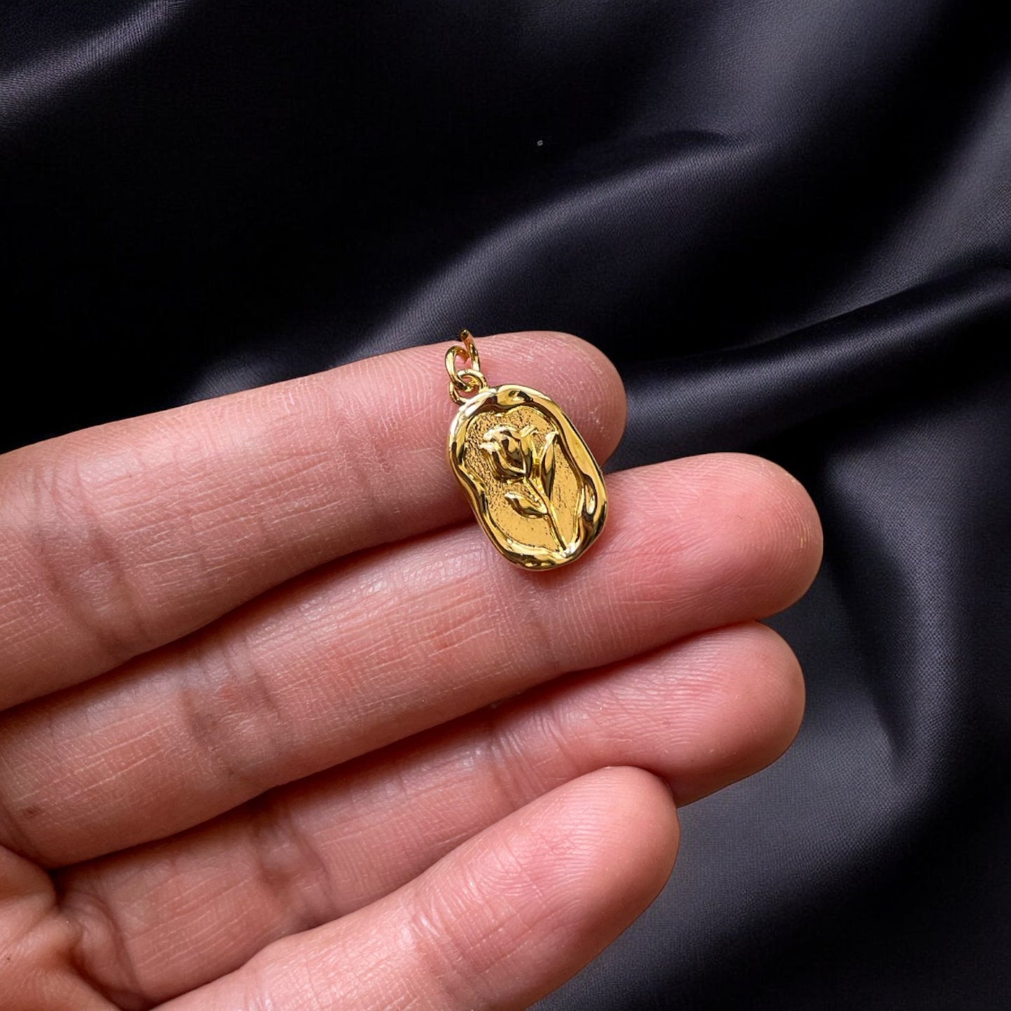 BTF15 - Rose || 18k Gold Plated Brass Pendant (Anti Tarnish) (1pc) - ClartStudios - Polymer clay Jewellery