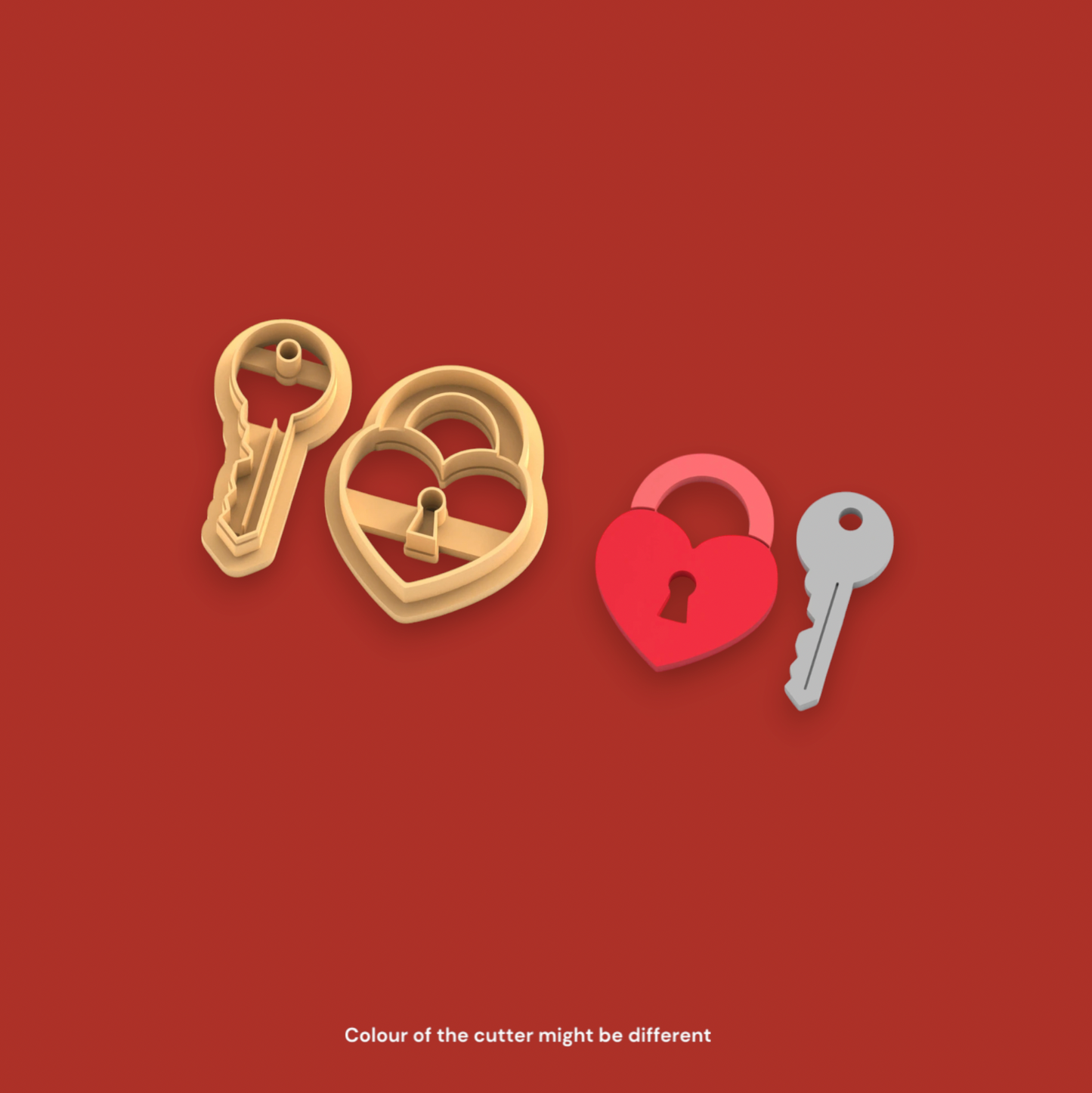 VE25- Heart Key And Lock Clay Cutter | Valentine Theme Clay Cutters (2pc Set) - ClartStudios - Polymer clay Jewellery