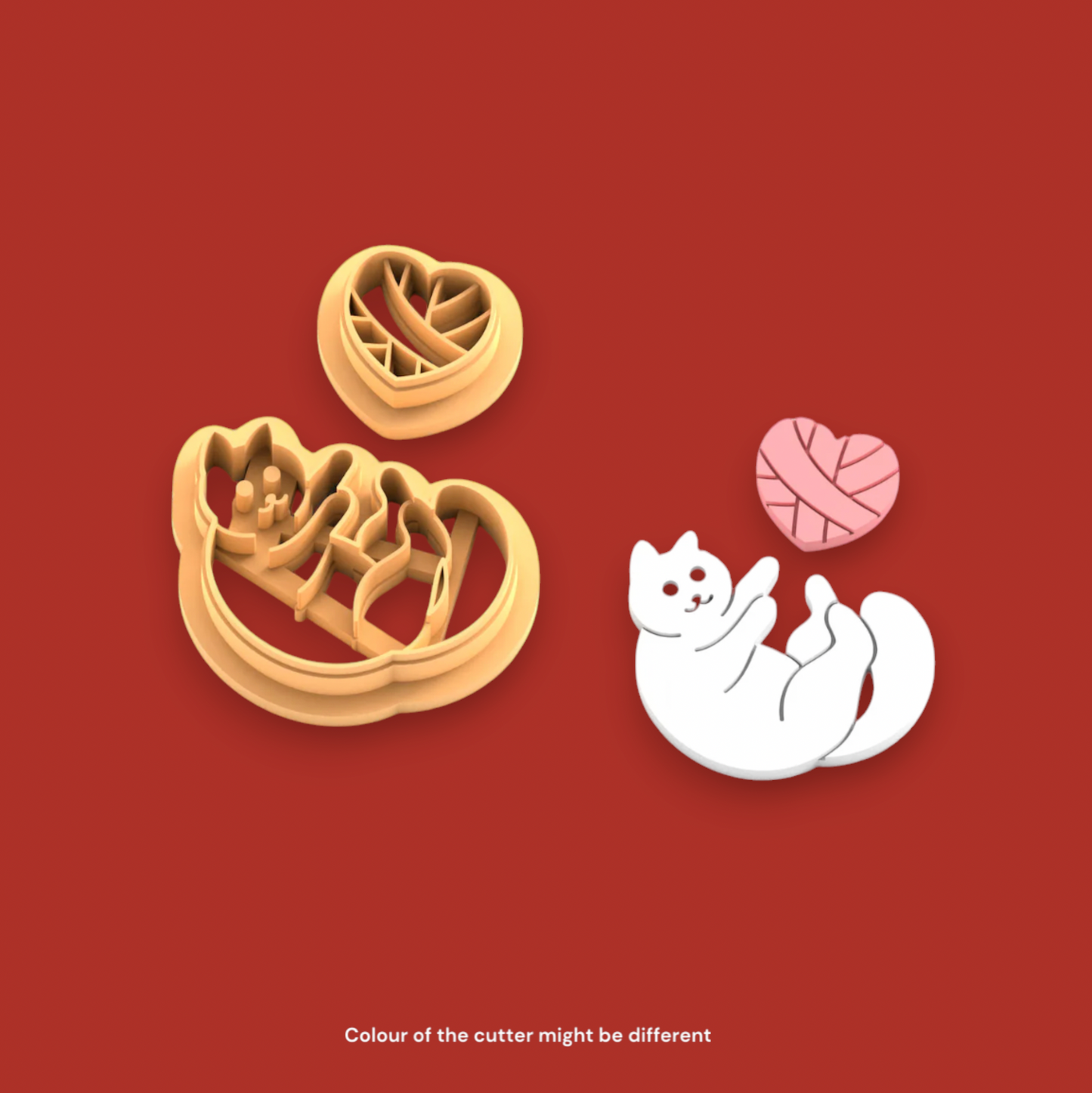 VE29- Cat With Heart Clay Cutter | Valentine Theme Clay Cutters (2pc Set) - ClartStudios - Polymer clay Jewellery