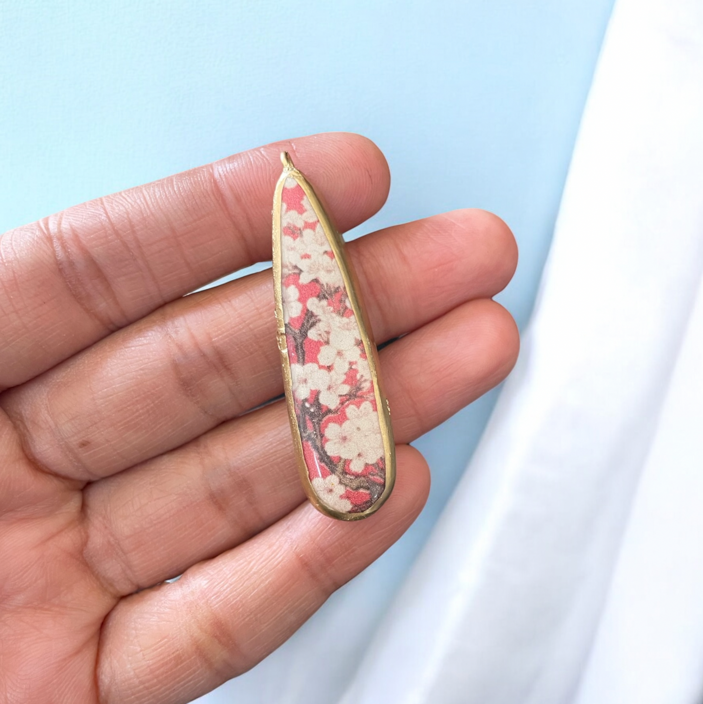 Cherry Blossom - Cold Porcelain Charms Pendant (Without Chain) - ClartStudios - Polymer clay Jewellery