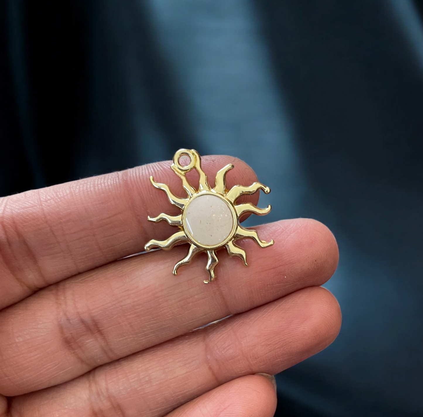 MC10 - Sparkly White Golden Sun Charm - ClartStudios - Polymer clay Jewellery
