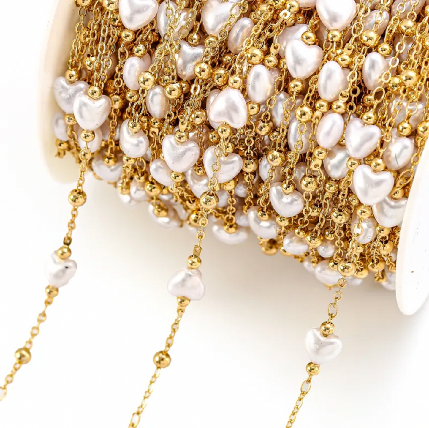 C10 - 1 metre/strip gold Plated heart shaped pearl chain/ High Quality / Tarnish Resistant - ClartStudios - Polymer clay Jewellery