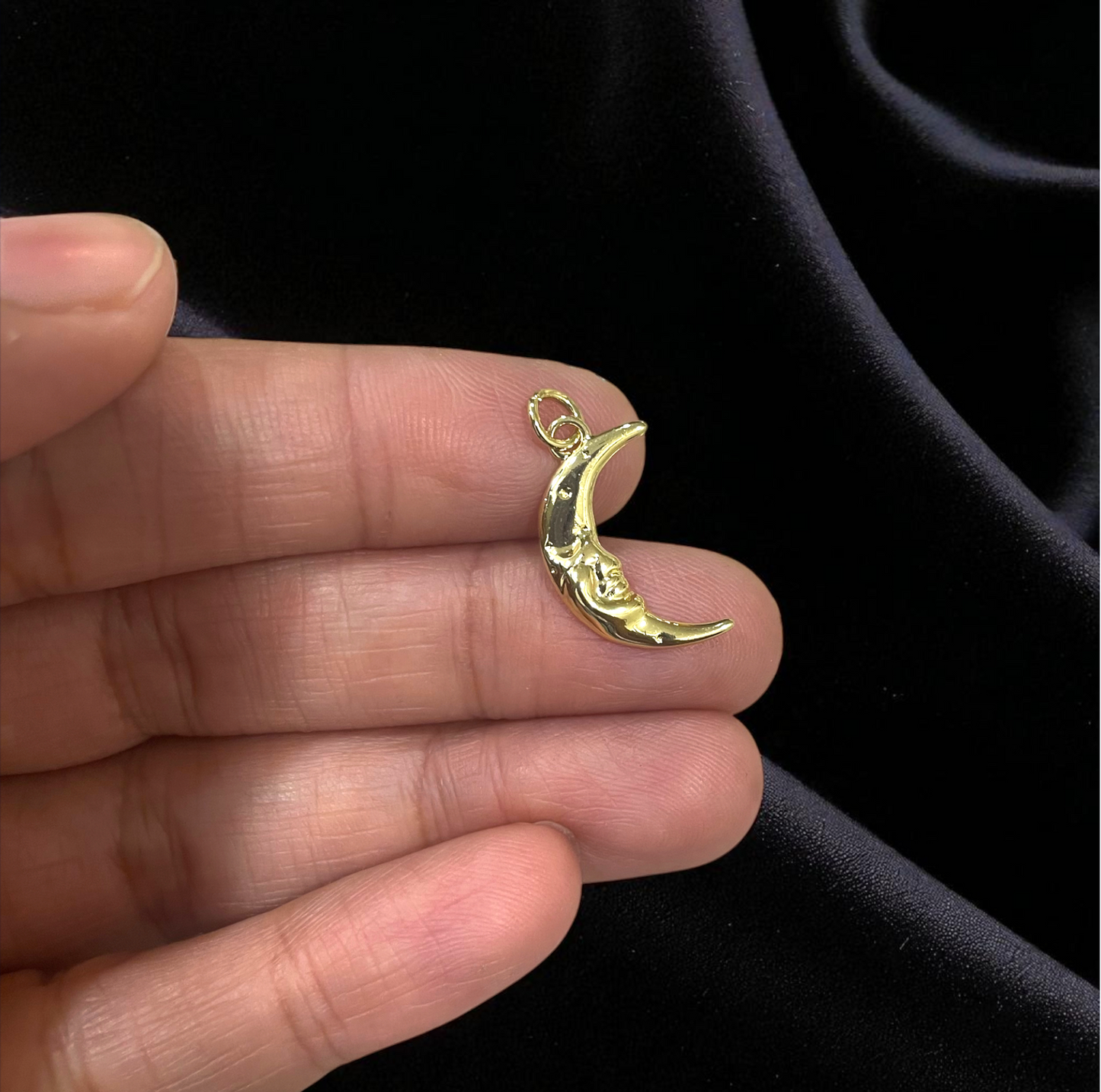 BTF121 - Moon Face - 18k Gold Plated Brass Pendant (Anti Tarnish) - ClartStudios - Polymer clay Jewellery