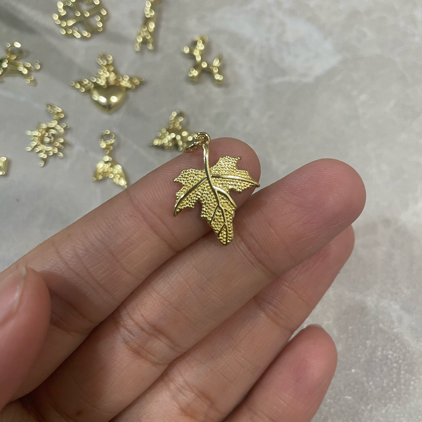 BTF122 - Autumn Leaf - 18k Gold Plated Brass Pendant (Anti Tarnish) - ClartStudios - Polymer clay Jewellery