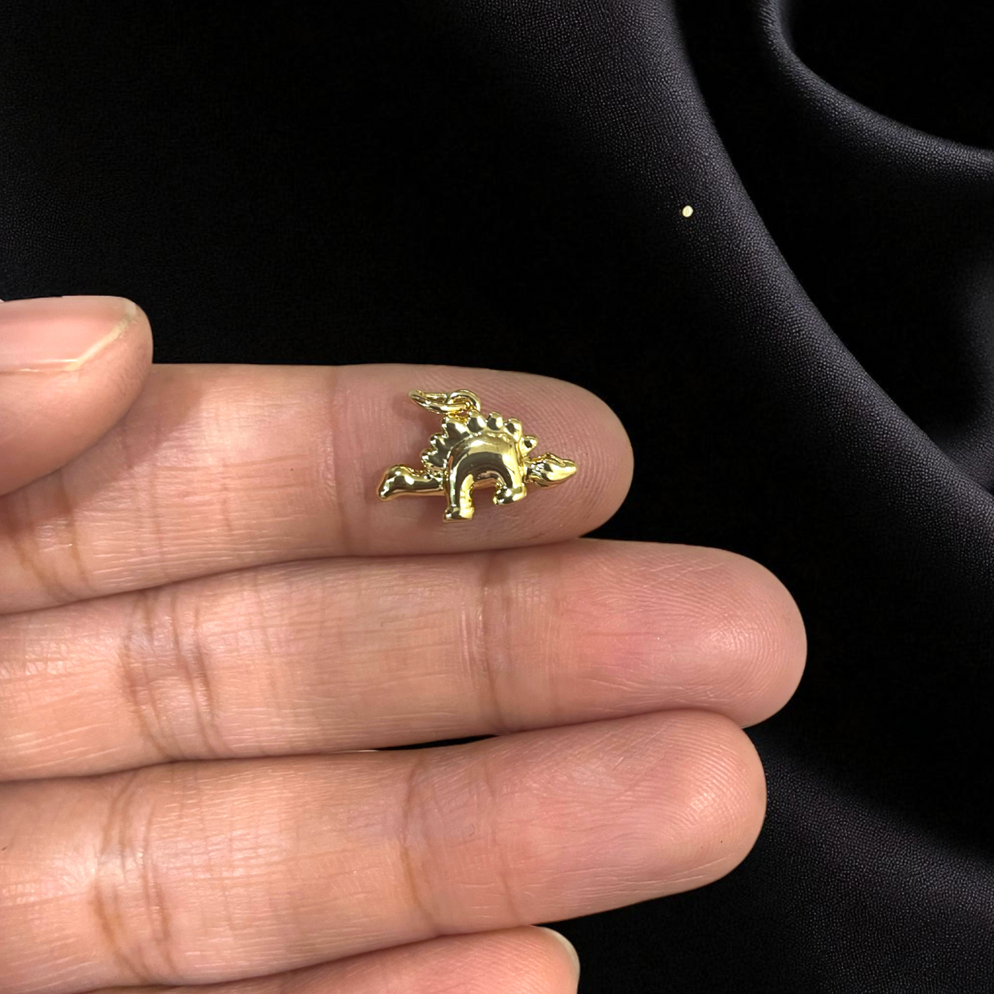 BTF124 - Dino - 18k Gold Plated Brass Pendant (Anti Tarnish) - ClartStudios - Polymer clay Jewellery