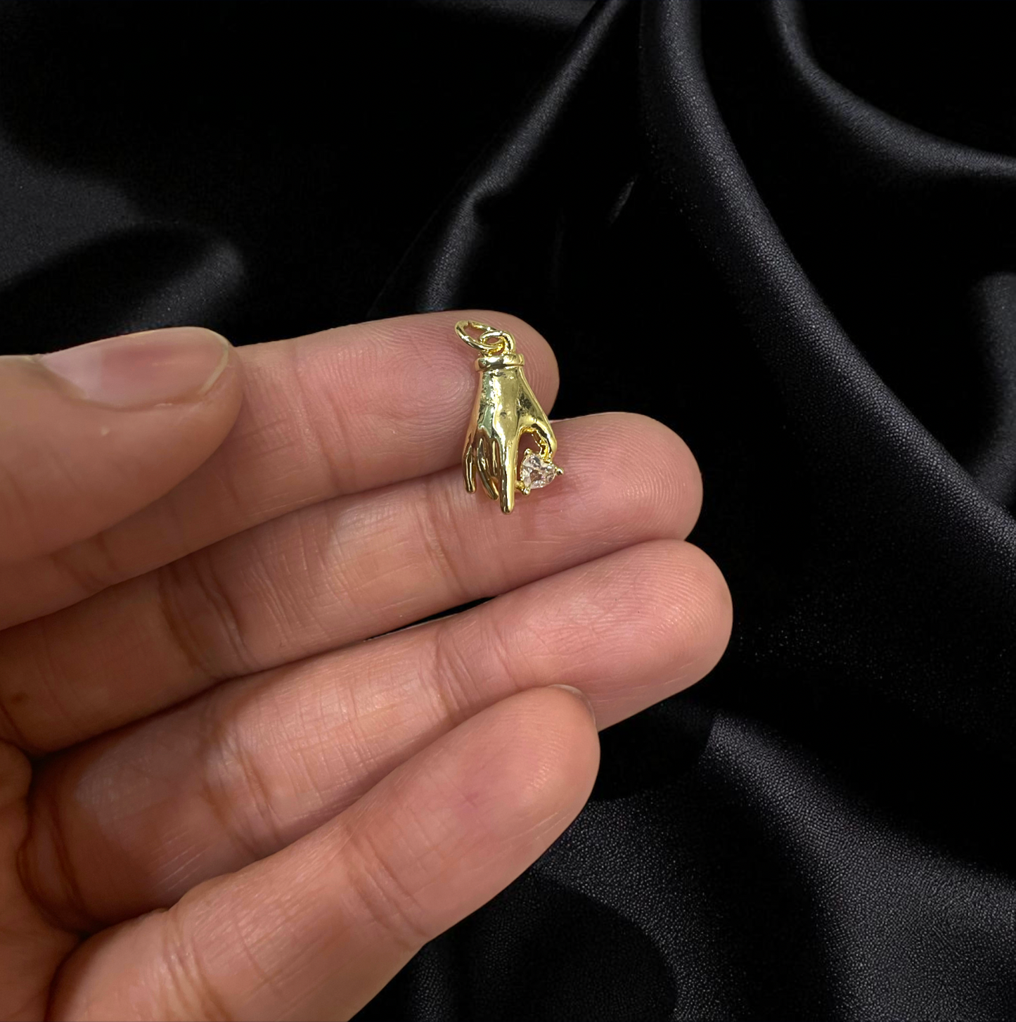 BTF127 - Hand Holding Zircon - 18k Gold Plated Brass Pendant (Anti Tarnish) - ClartStudios - Polymer clay Jewellery