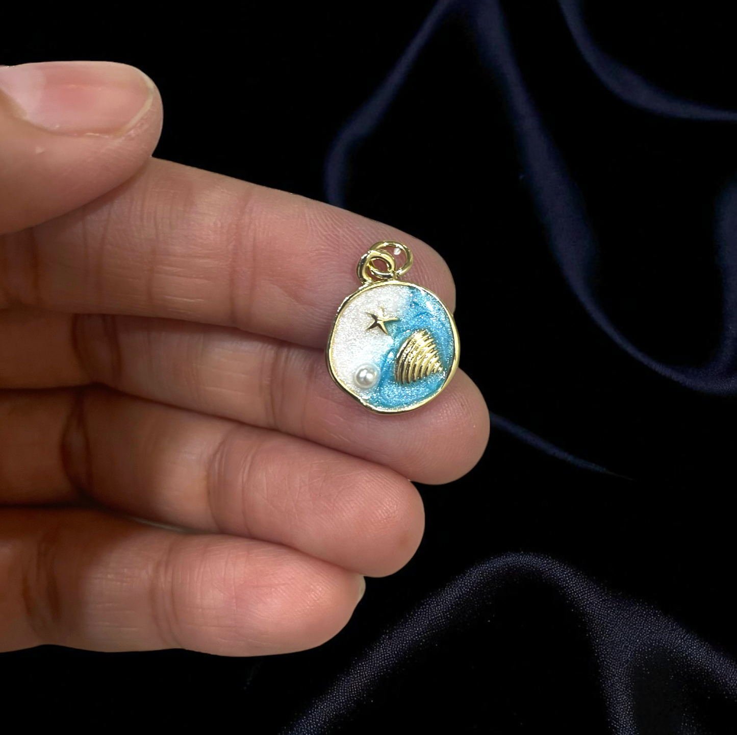 BTF128 - Enamel filled Beach themed Gold Plated Brass Pendant (Anti Tarnish) (1pc) - ClartStudios - Polymer clay Jewellery