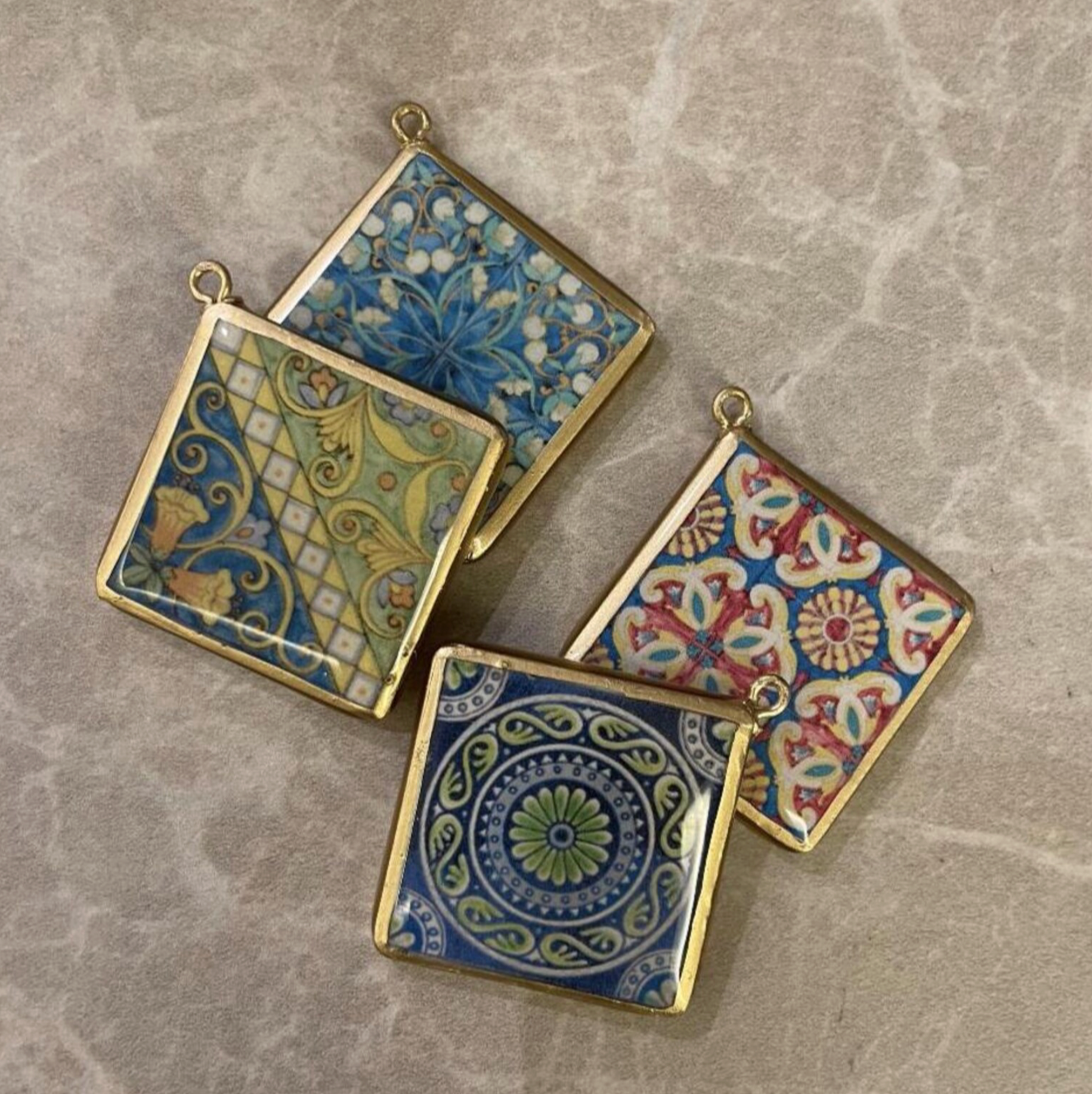 Tile Design Resin Earring Charms - 5 Pack (30mm) (4-5 day Dispatch) - ClartStudios - Polymer clay Jewellery
