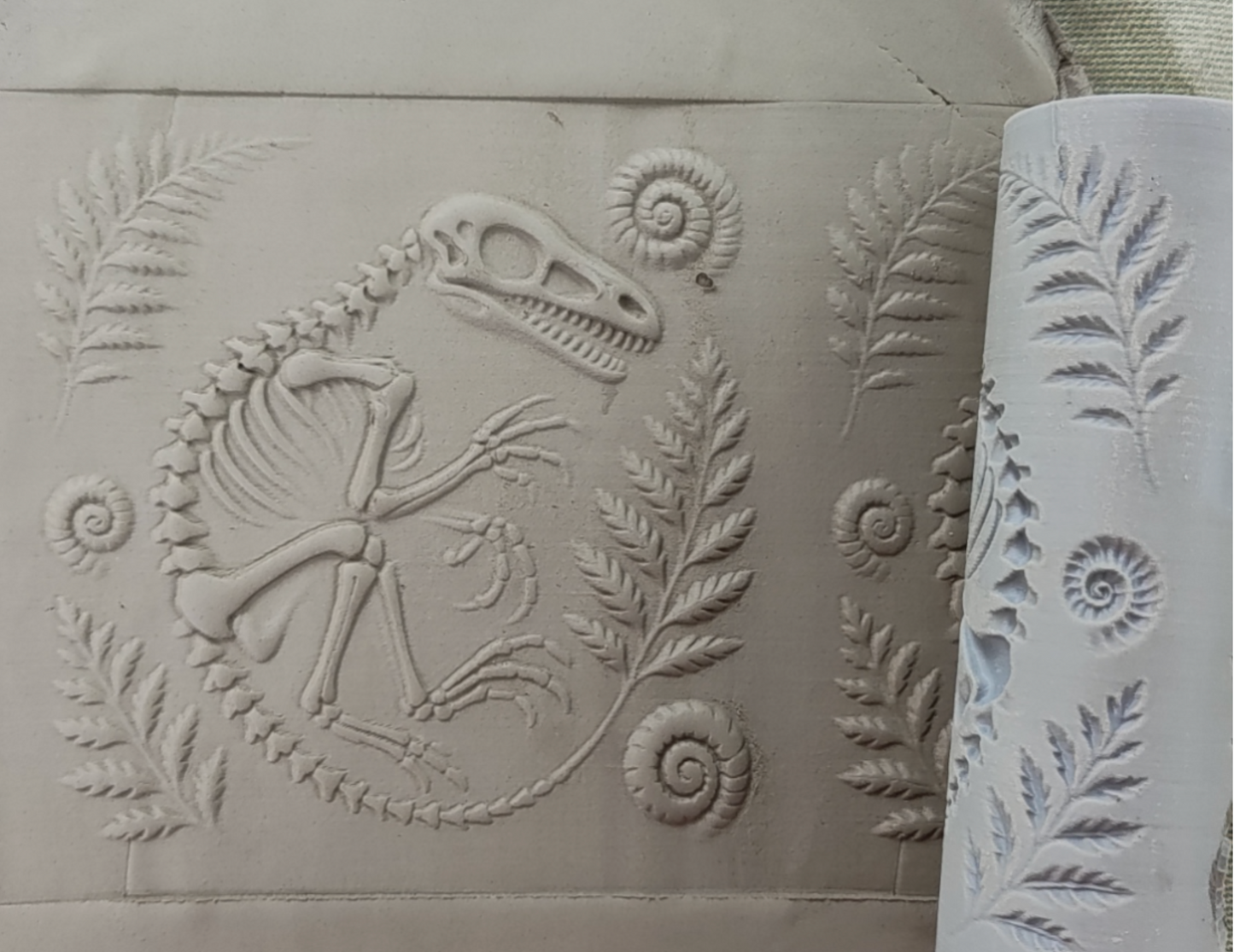 CC19 - Dinosaur Fossil Fern texture Roller - Specially made for Pottery and Ceramics - ClartStudios - Polymer clay Jewellery