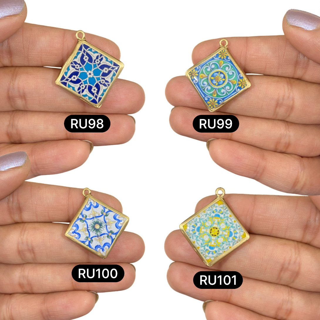Tile Shape Designs - Resin Base Earring Charms Pendant (RU90 - RU101)(4-5 day Dispatch) - ClartStudios - Polymer clay Jewellery
