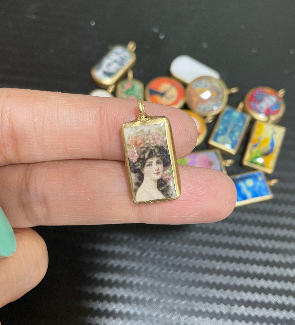 SPT-01 - Small Rectangle Vintage Pendants - Cold Porcelain Charms Pendant (Dispatch Time 4-5 days) (Copy)