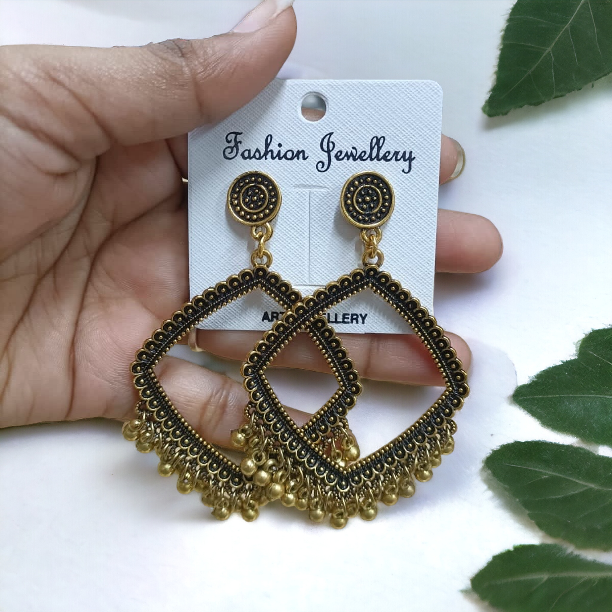 Golden Rhombus Oxidised Earring - ClartStudios - Polymer clay Jewellery