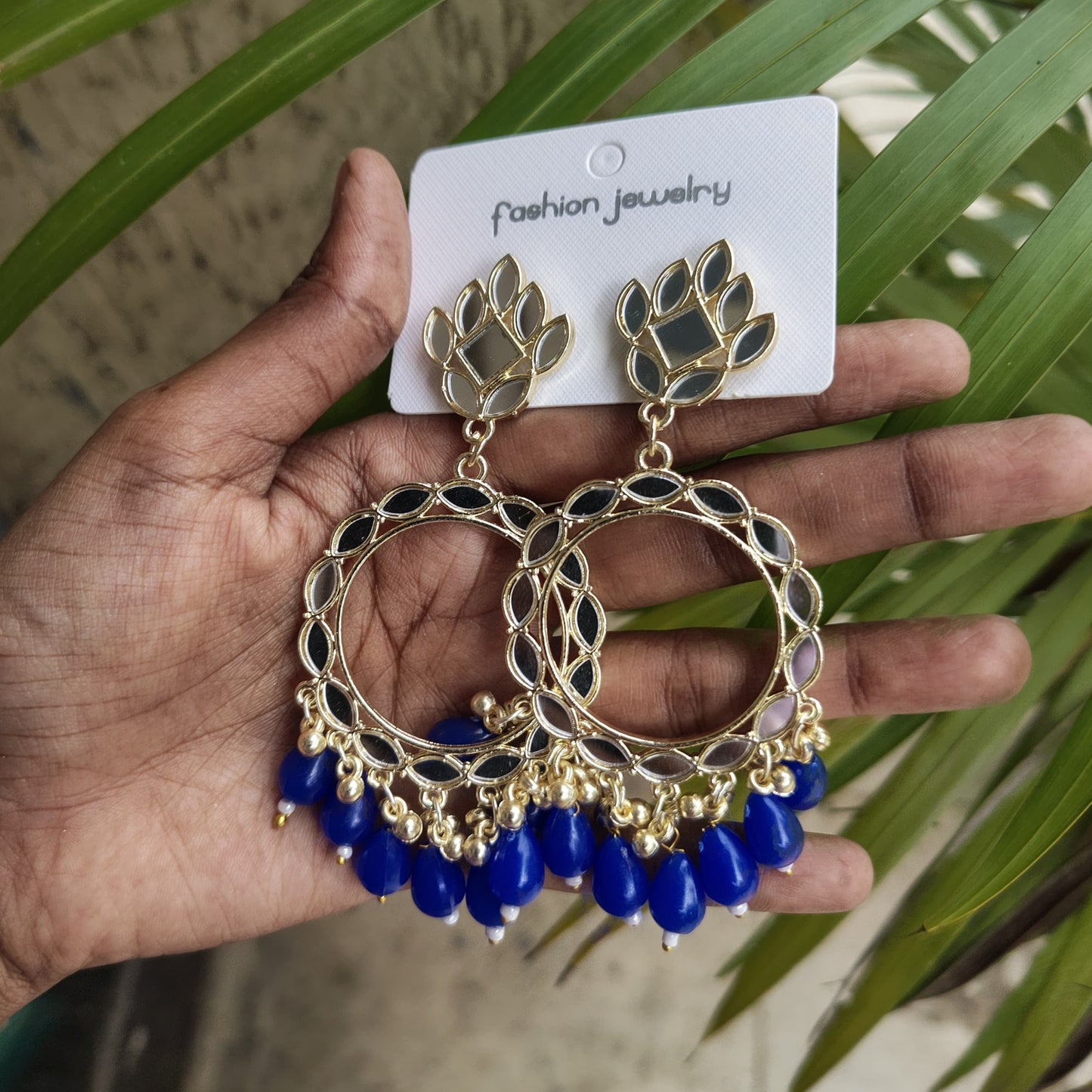 JB57 - Ink Blue Acrylic Beads Light Gold Mirror Earring - Best Quality - ClartStudios - Polymer clay Jewellery