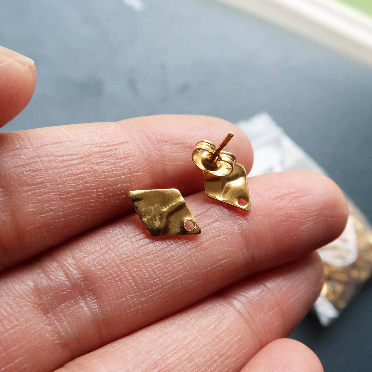 Little Textured Rhombus Stud - 1 (Sold In Pair) - ClartStudios - Polymer clay Jewellery