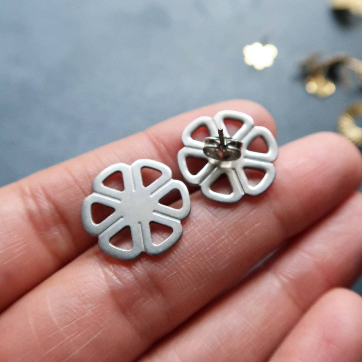Matte Steel Flower Studs (Sold In Pair) - ClartStudios - Polymer clay Jewellery