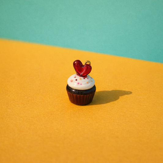 R023 - Red Velvet Heart CupCake - Waterproof & Adorable - ClartStudios - Polymer clay Jewellery