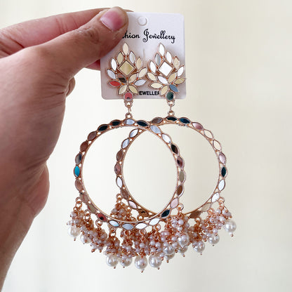 Pearl Beads Rose Gold Mirror Earring - ClartStudios - Polymer clay Jewellery