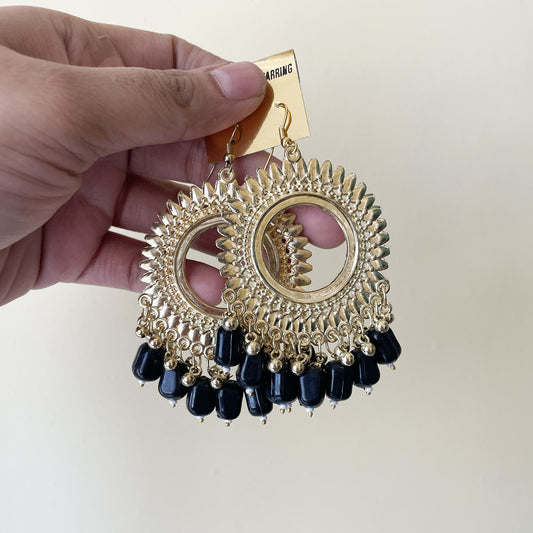 Black Beads Golden Circle Jhumka Earring (Mediocre Quality - Clearance) - ClartStudios - Polymer clay Jewellery