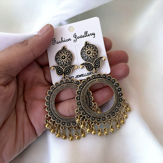Gold Oxidised Jhumka Earring Base (Peacock) - ClartStudios - Polymer clay Jewellery