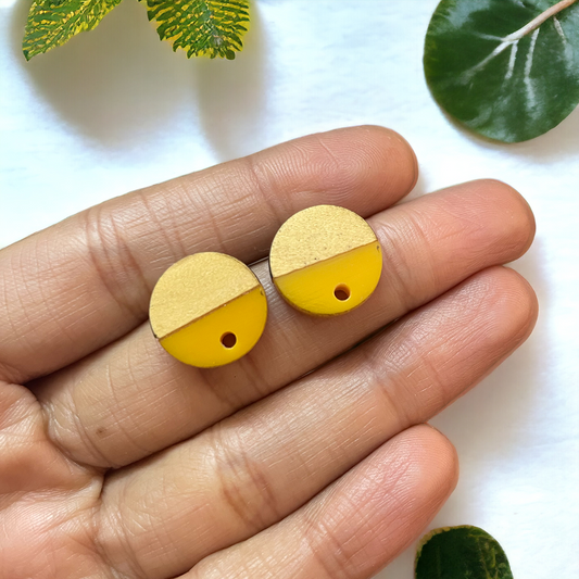Wood and Yellow Acetate Circle Stud Findings - ClartStudios - Polymer clay Jewellery