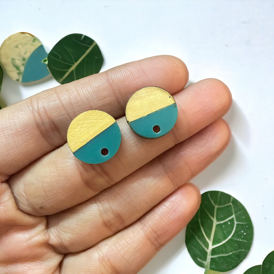 Wood and Teal Acetate Circle Stud Findings - ClartStudios - Polymer clay Jewellery