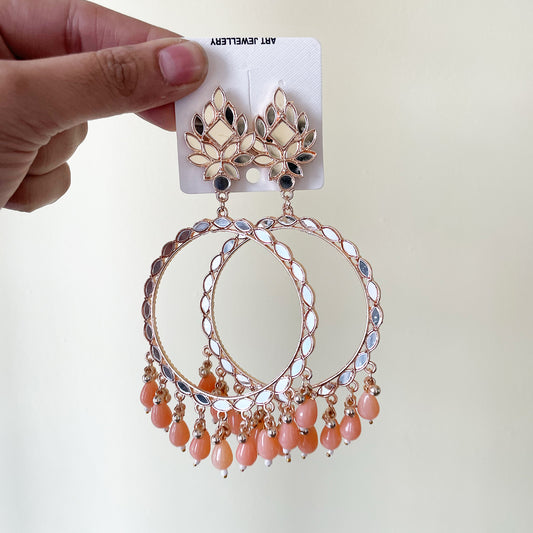 Peach Beads Rose Gold Mirror Earring - ClartStudios - Polymer clay Jewellery