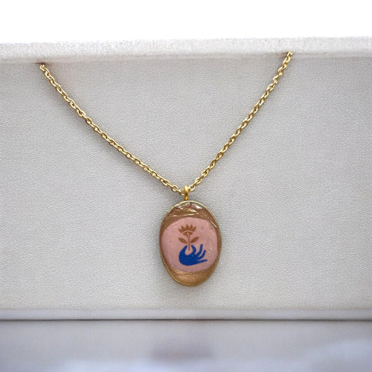 Flower in Hand Boho theme- Cold Porcelain Charms Pendant (Without Chain) (Copy) - ClartStudios - Polymer clay Jewellery