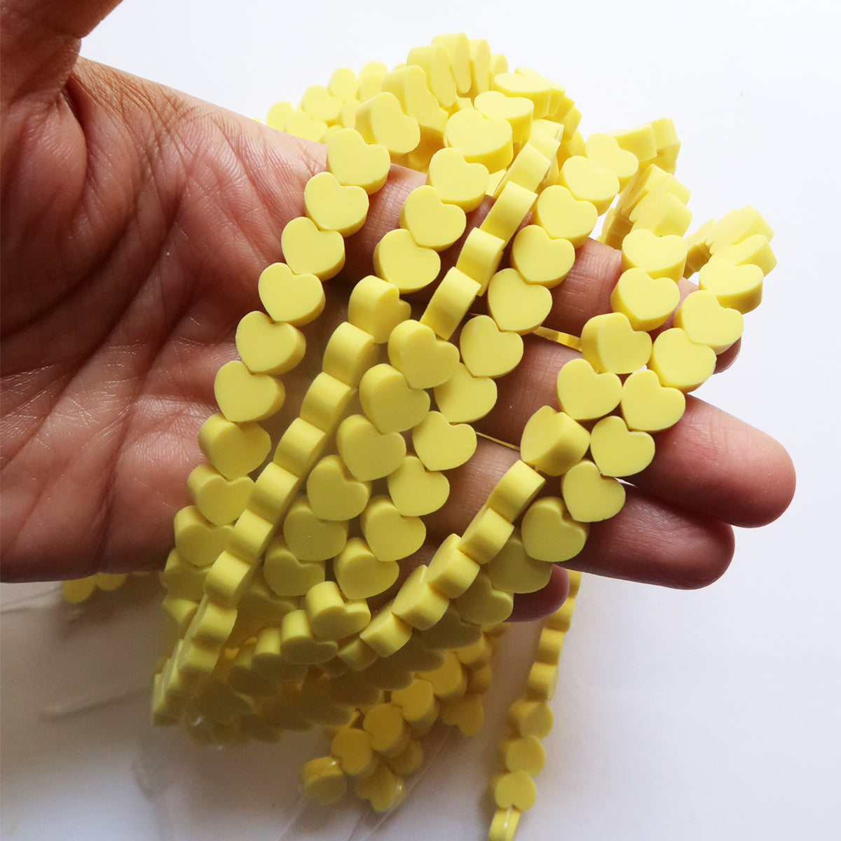 Bright Yellow- 10mm Heart Polymer Clay Beads - ClartStudios - Polymer clay Jewellery