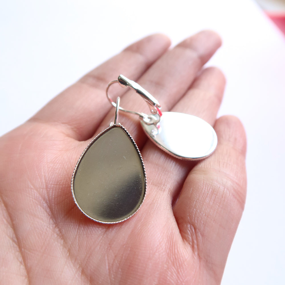 Silver Drop Style Earring Base (25mm) - ClartStudios - Polymer clay Jewellery
